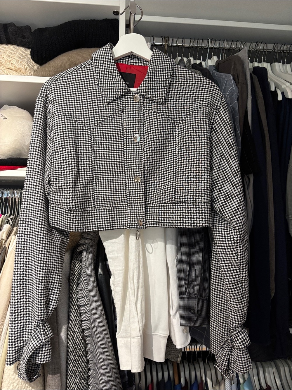Forever 21 Black & White Cropped Houndstooth Blazer